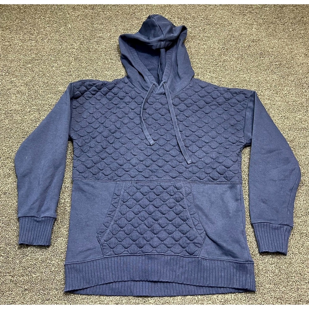 Time and Tru Mixed Media Quilted Hoodie Men's Small Blue Drawstring Pullover